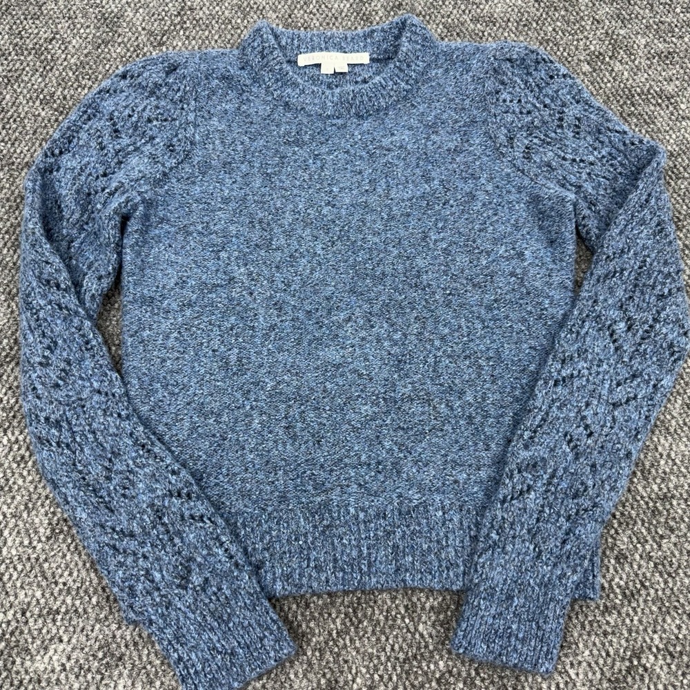 Veronica Beard Womens Small Devi Melange Pointelle Knit Blue Sweater Alpaca Wool